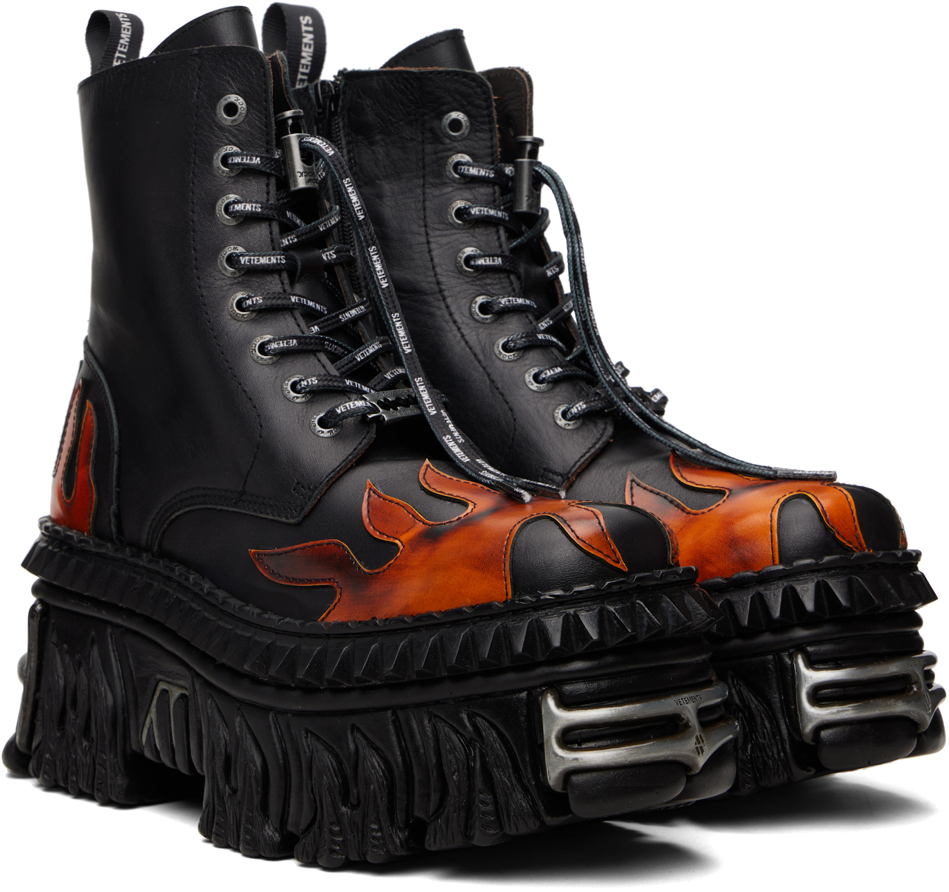 VETEMENTS - 블랙 New Rock 플레임 컴뱃 부츠