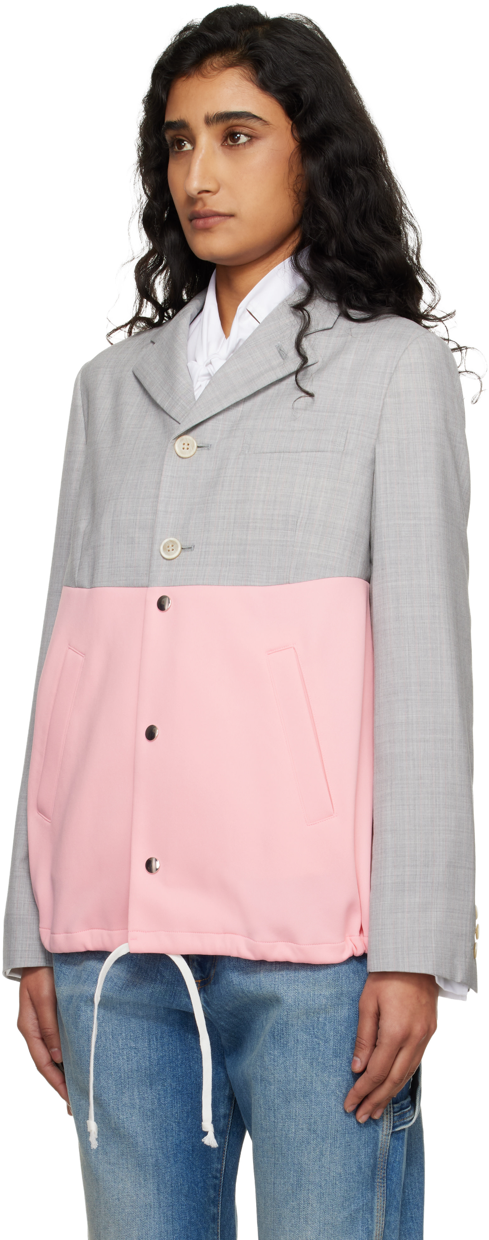 Comme des Garçons Girl: グレー＆ピンク パネル テーラードジャケット 