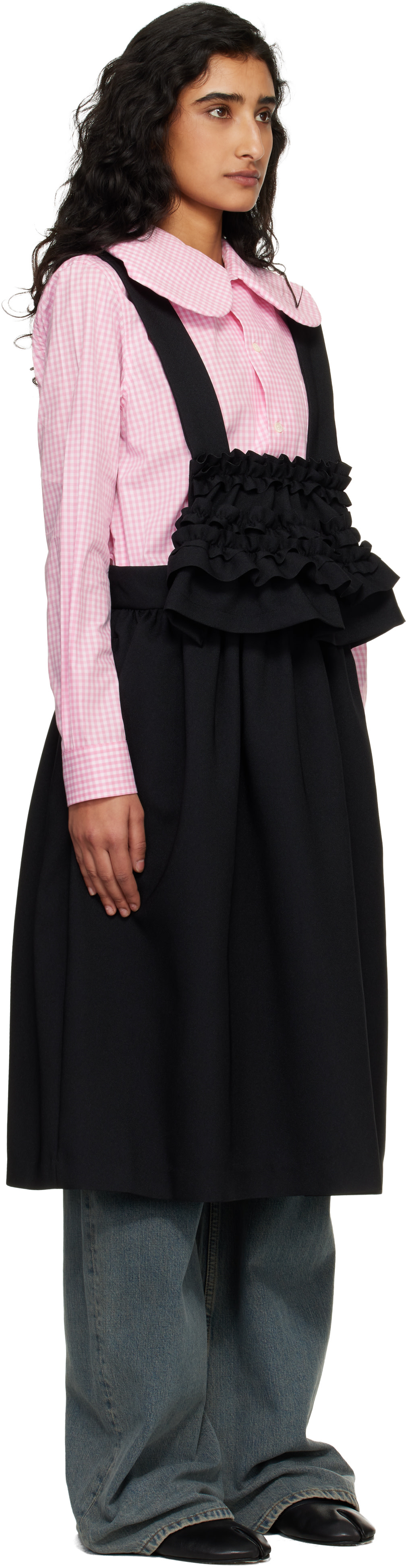COMME des GARÇONS GIRL 黒サロペット Mサイズ Comme des Garçons Girl: Black Gabardine Midi Skirt. | SSENSE