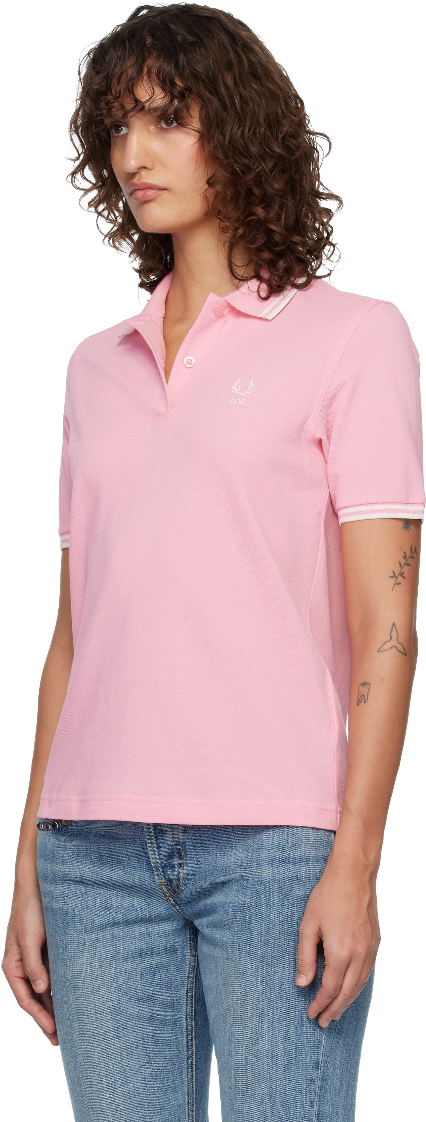 Comme des Garçons Girl: Pink Fred Perry Edition Logo Polo | SSENSE