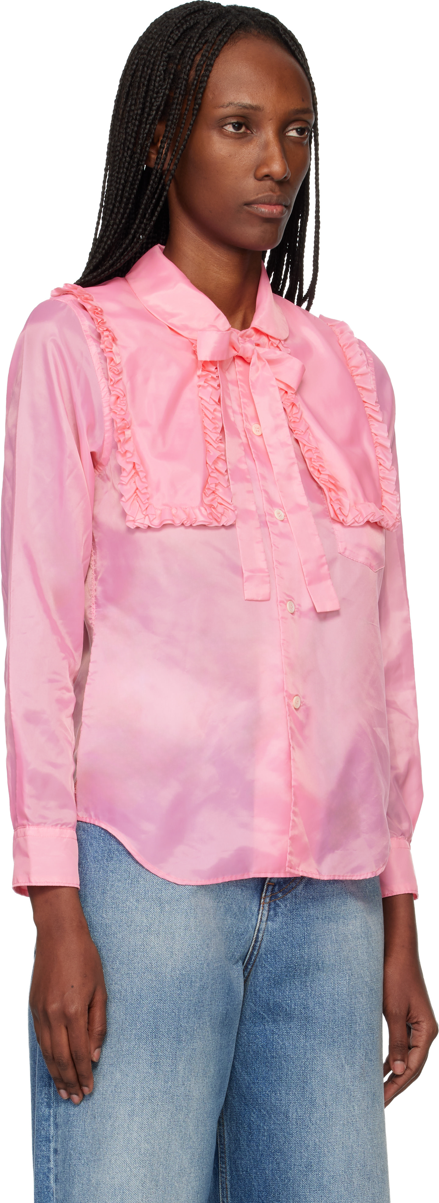 Comme des Garçons Girl: Pink Taffeta Garment Treated Shirt | SSENSE