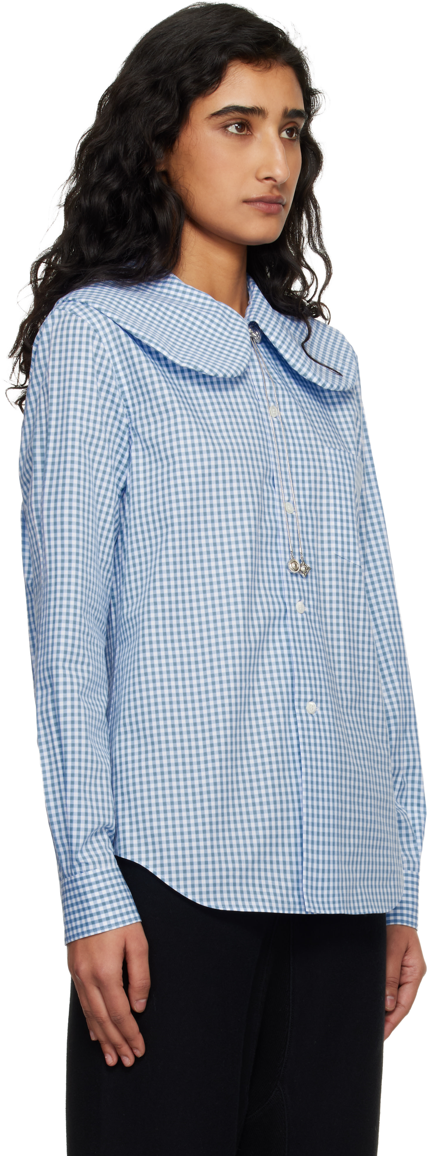 Comme des Garçons Girl: Blue & White Cotton Poplin Gingham Check