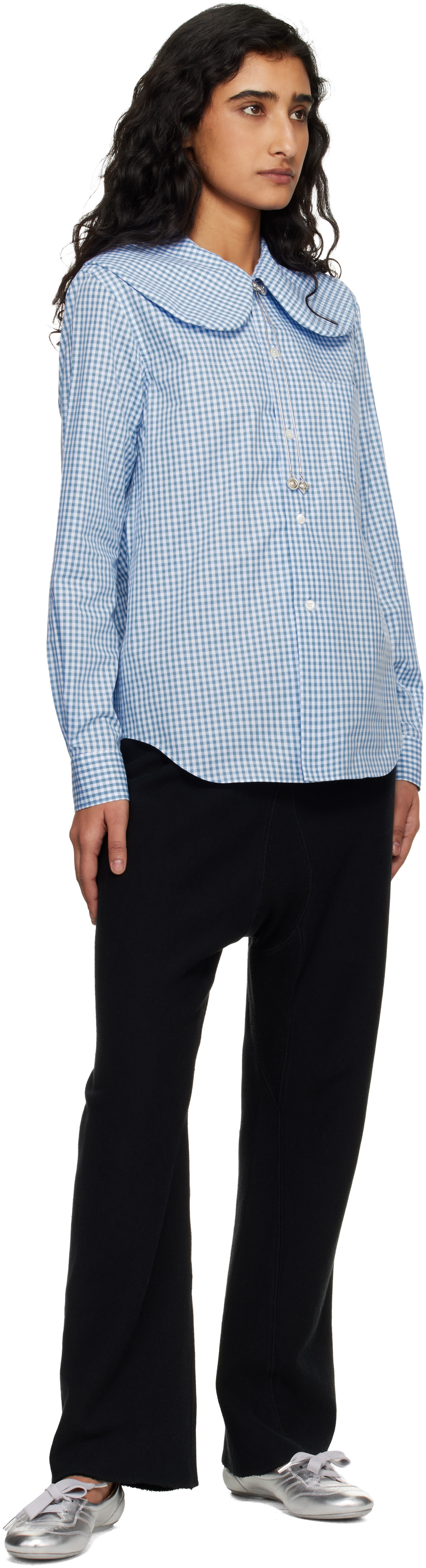 Comme des Garçons Girl: Blue & White Cotton Poplin Gingham Check