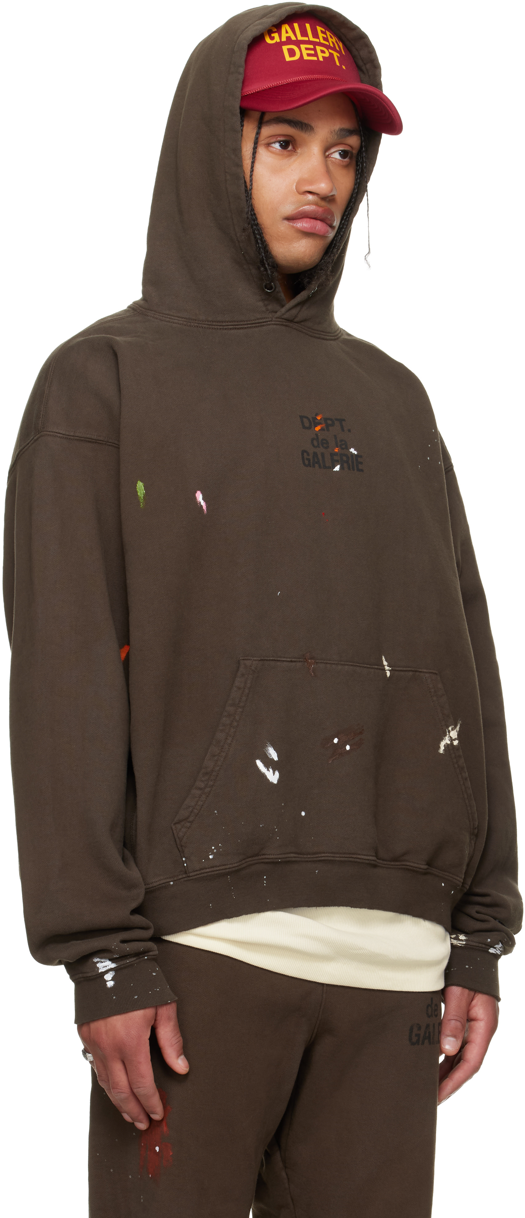 Gallery Dept.: Brown French Logo Painted Hoodie | SSENSE