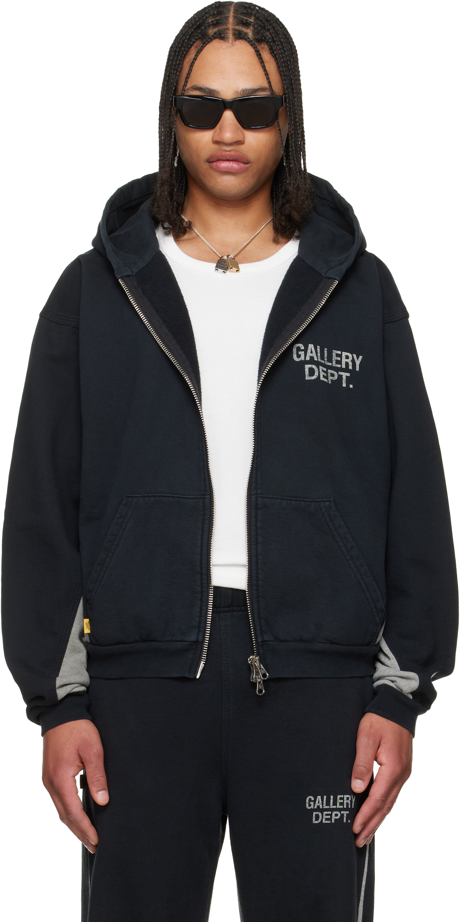 Gallery Dept.: Black & Gray Contrast Panel Hoodie | SSENSE