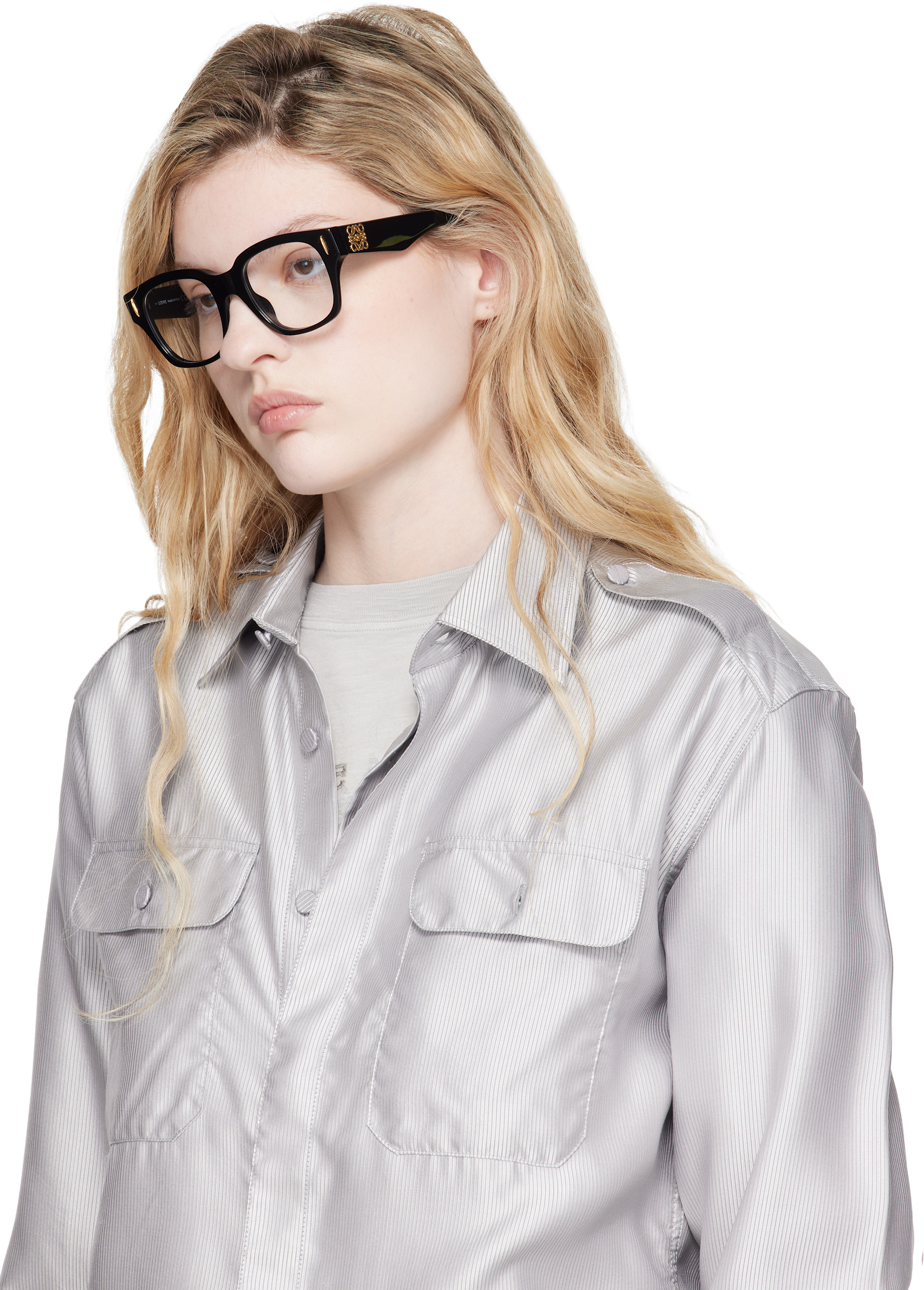 LOEWE - Black Anagram Logo Rectangle Glasses
