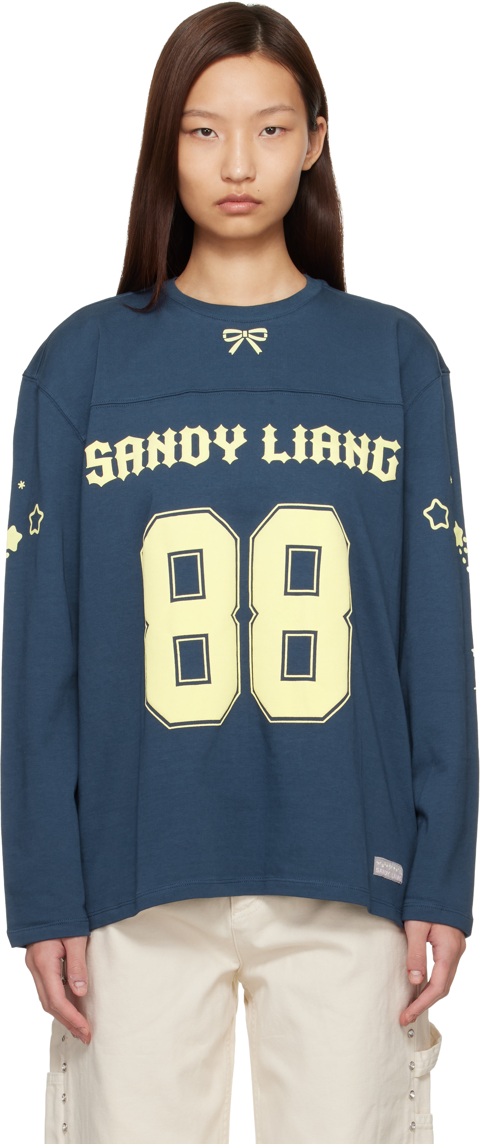 Sandy Liang: Navy Princeton Long Sleeve T-shirt | SSENSE