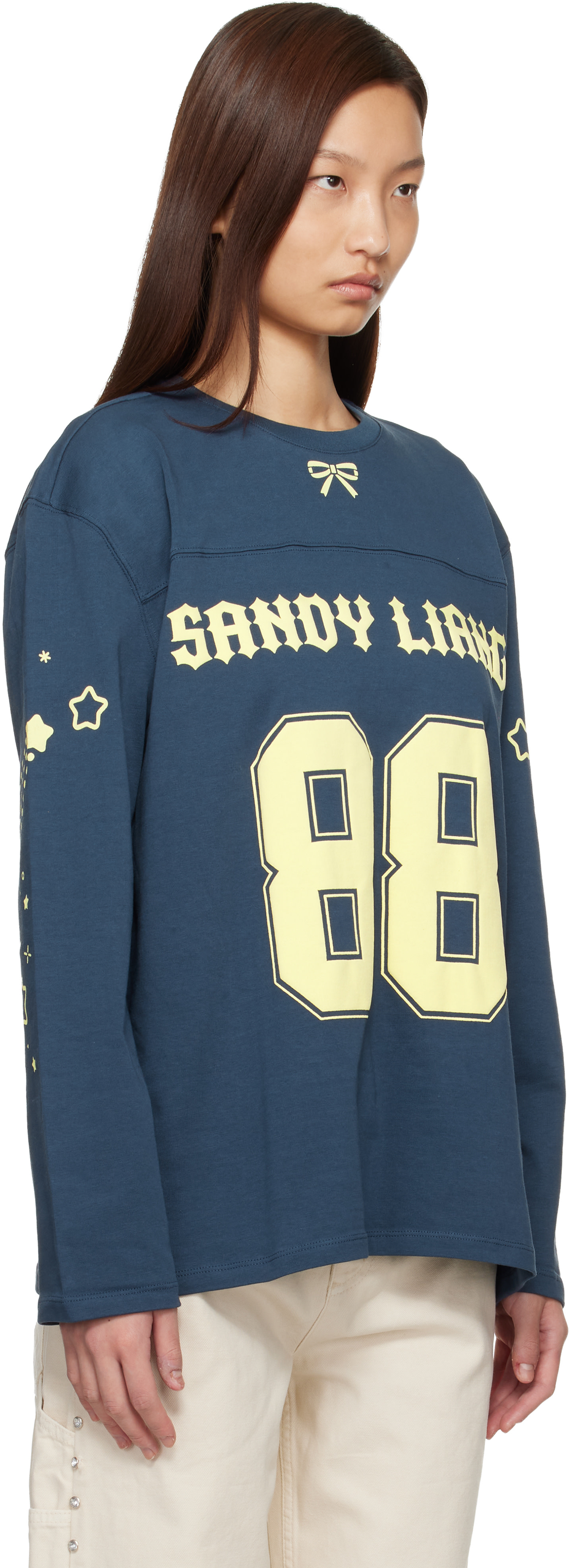 Sandy Liang: Navy Princeton Long Sleeve T-shirt | SSENSE