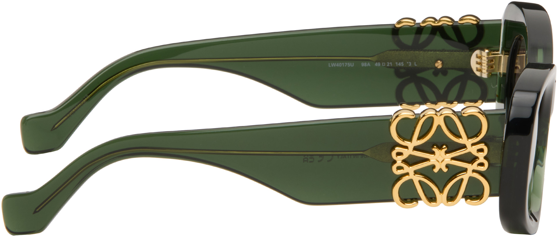 LOEWE: Green Beveled Oval Maxi Anagram Sunglasses | SSENSE