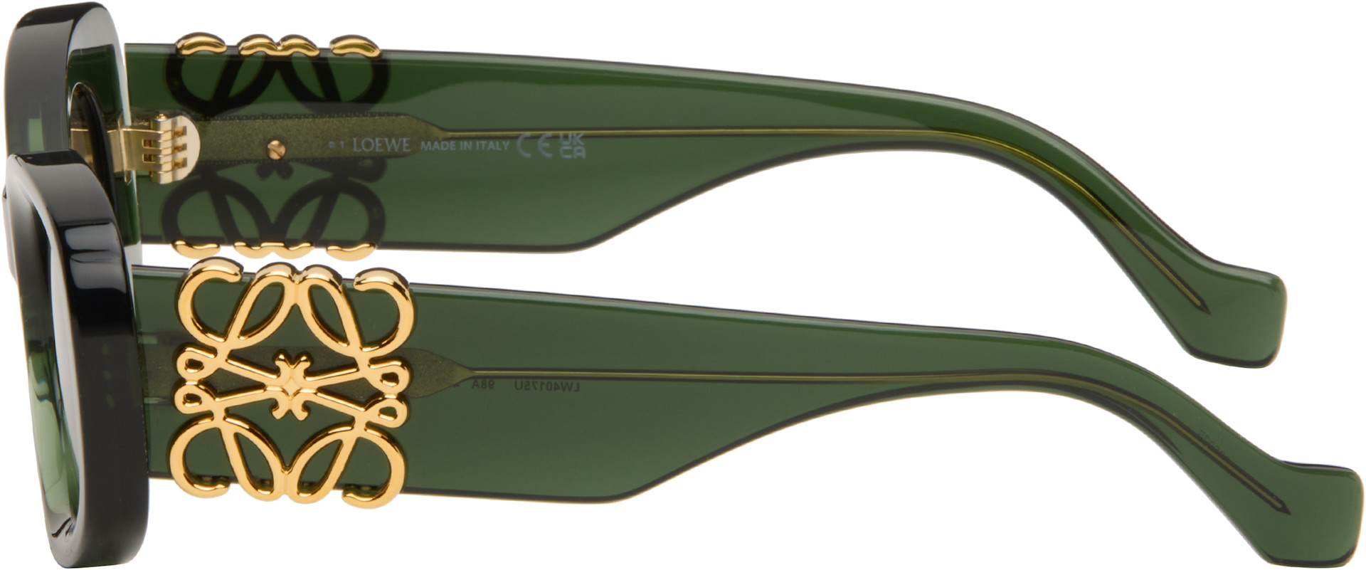 LOEWE: Green Beveled Oval Maxi Anagram Sunglasses | SSENSE
