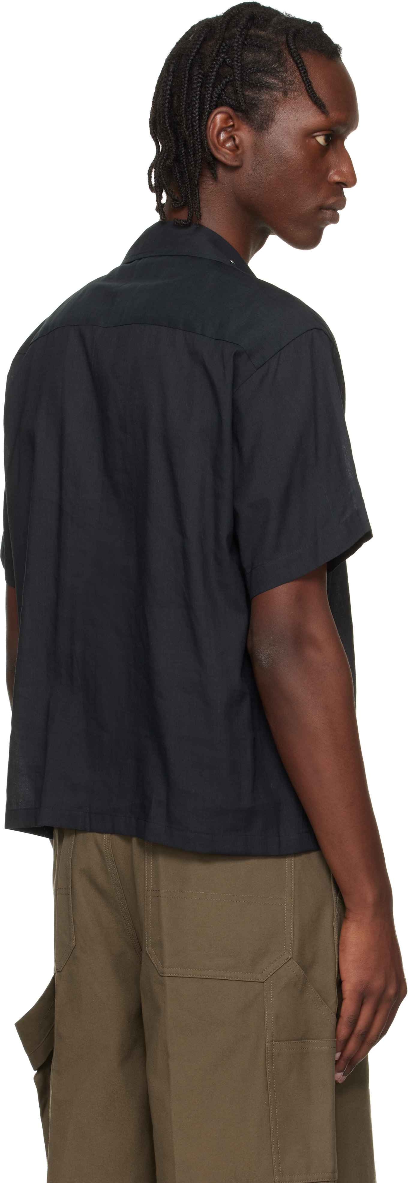 Toga Virilis: Black Plain Weave Metal S/S Shirt | SSENSE