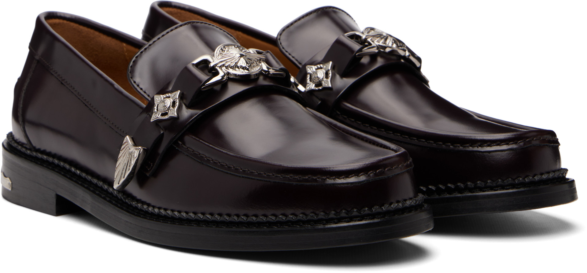 Toga Virilis: SSENSE Exclusive Burgundy Metal Loafers | SSENSE
