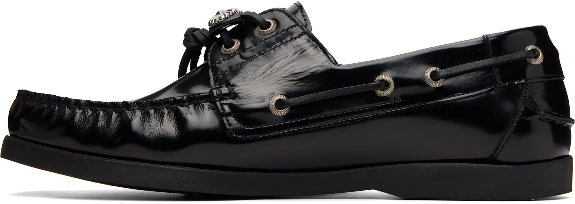 Toga Virilis: Black Leather Boat Shoes | SSENSE