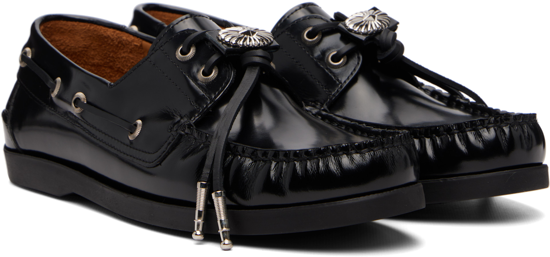 Toga Virilis: Black Leather Boat Shoes | SSENSE