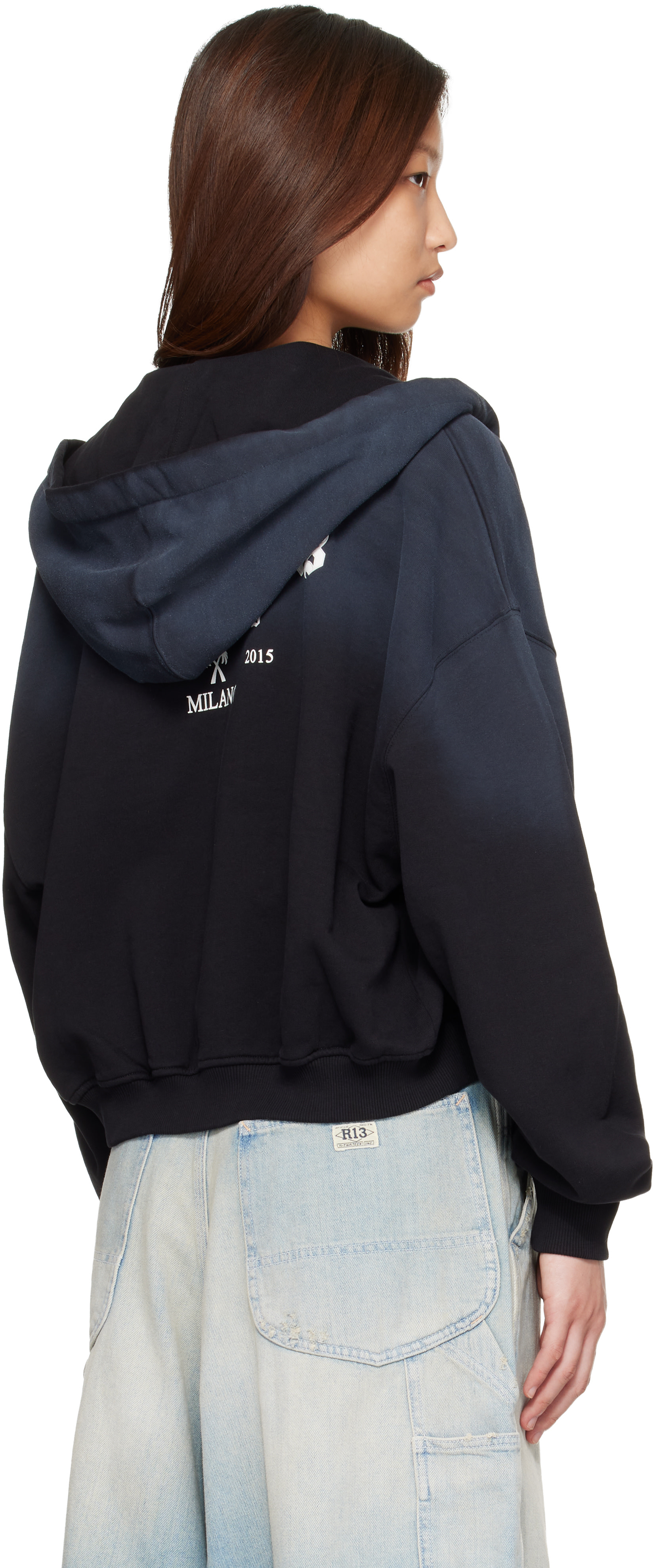 Palm Angels: Black 'Milan LA' Crop Zip Hoodie | SSENSE