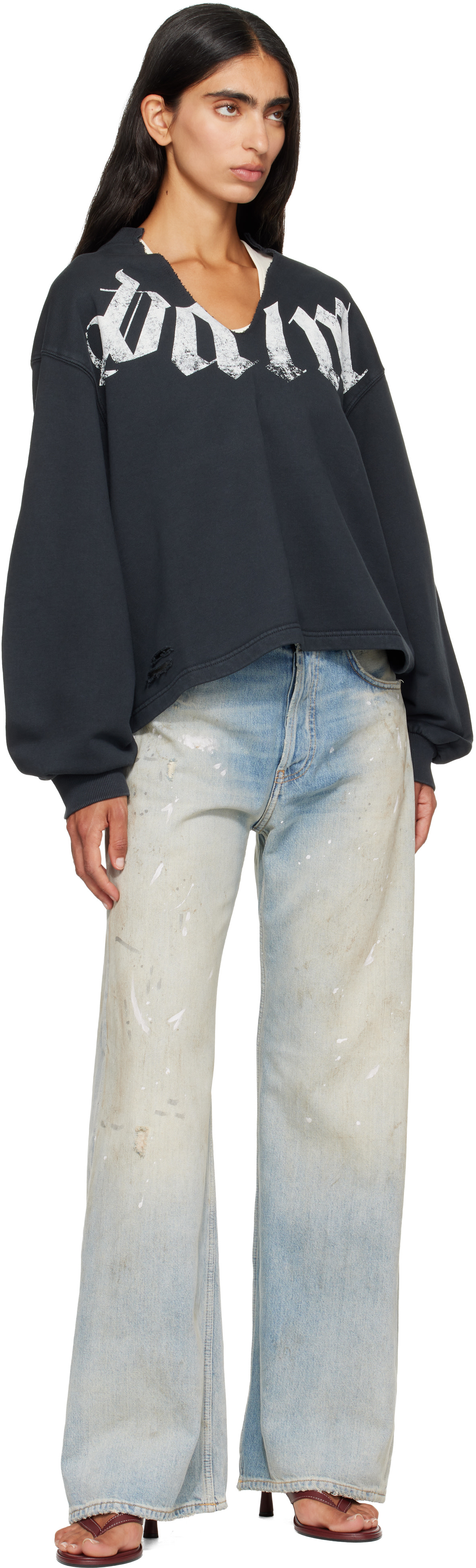 Palm Angels - Pull molletonné ample noir à gros logo