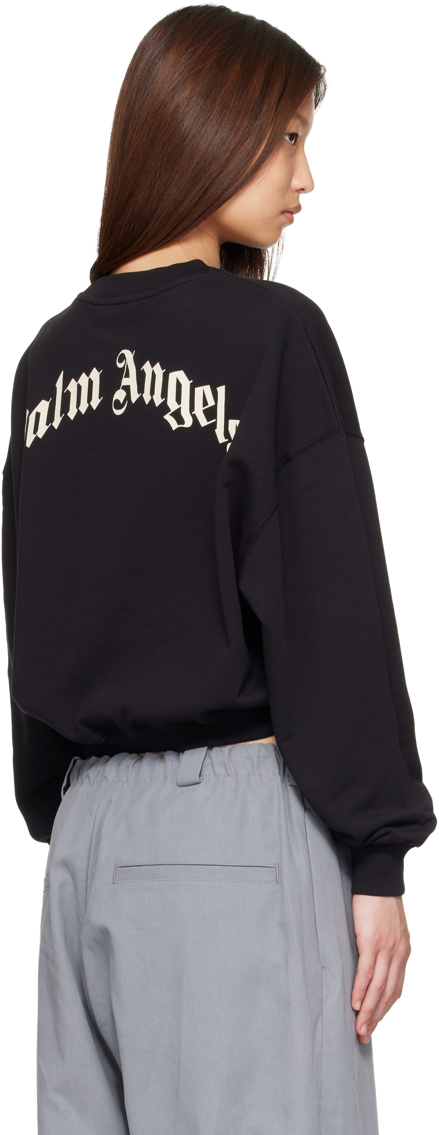 Palm Angels: ブラック カーブロゴ クロップド スウェットシャツ