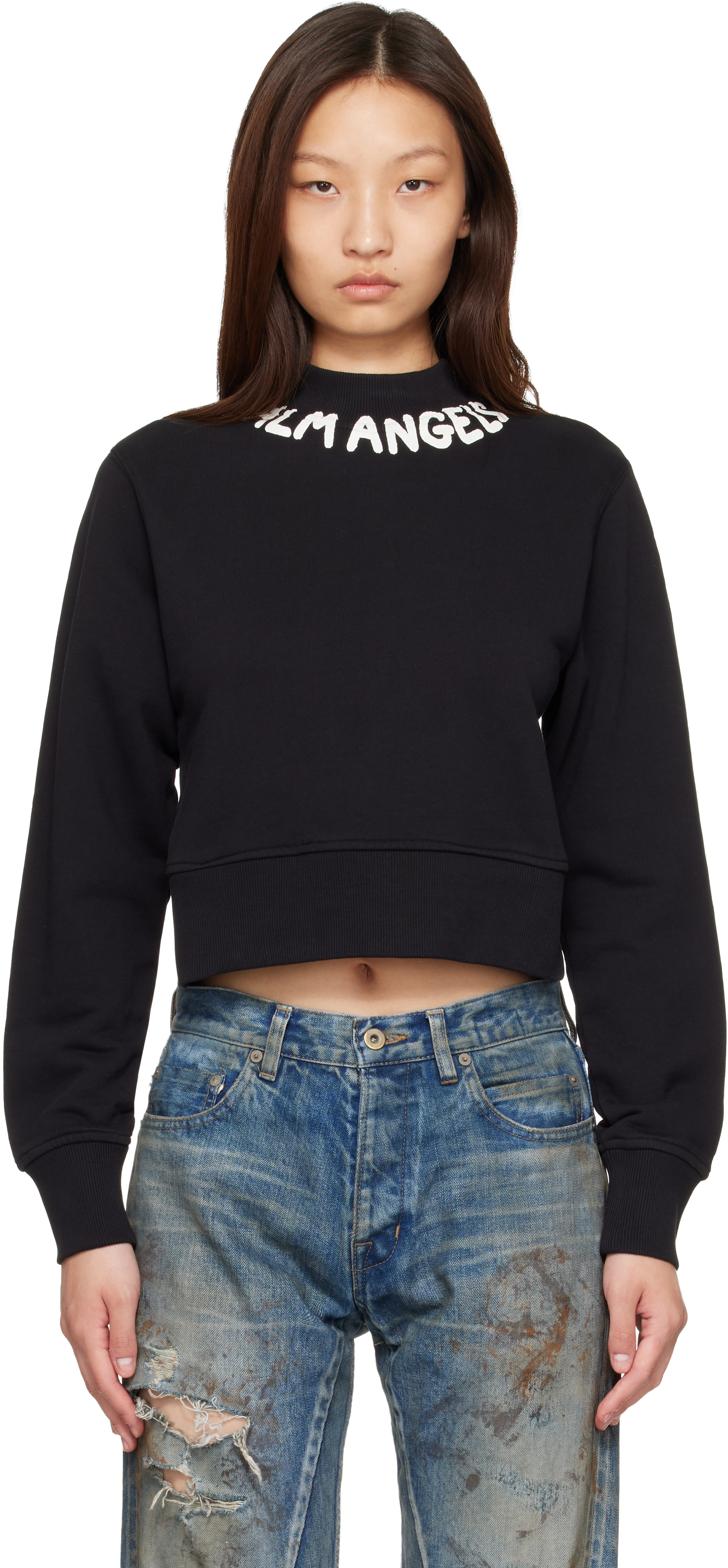 Palm Angels - Pull molletonné ajusté noir à logo à l'encolure