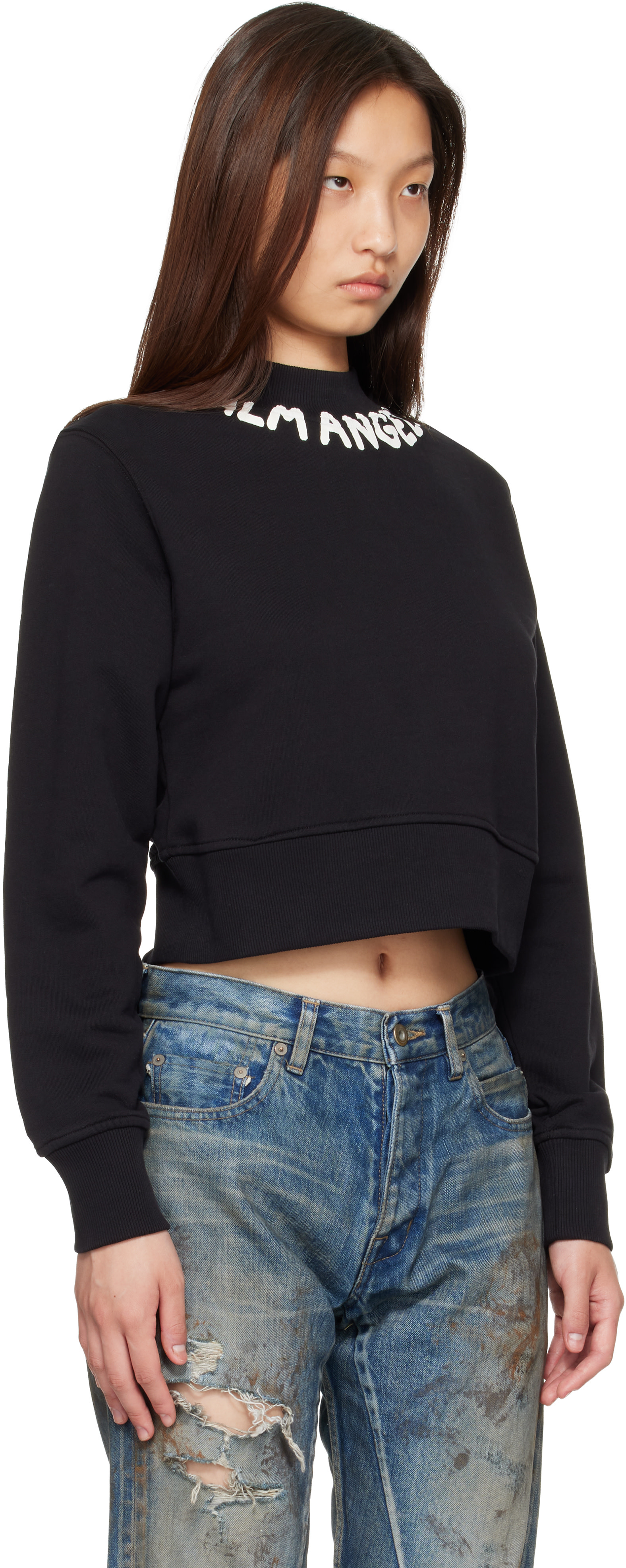Palm Angels - Pull molletonné ajusté noir à logo à l'encolure