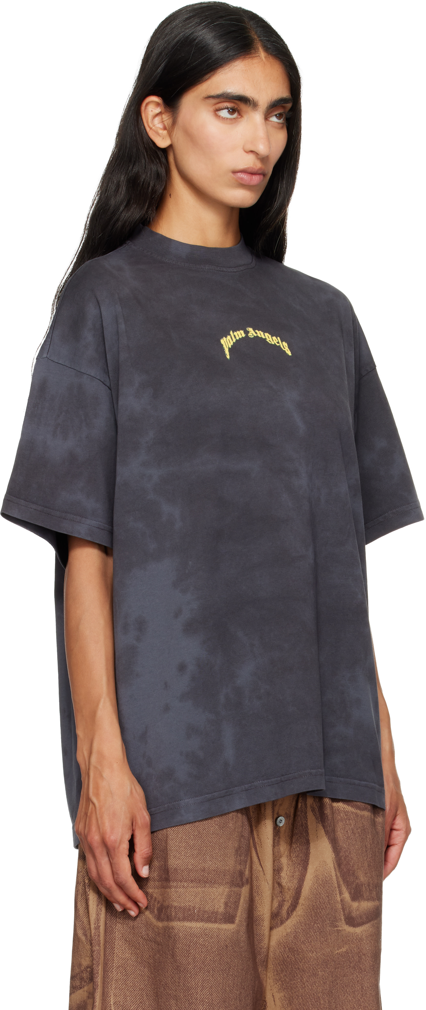 Palm Angels: ブラック カーブドロゴ Tシャツ | SSENSE 日本