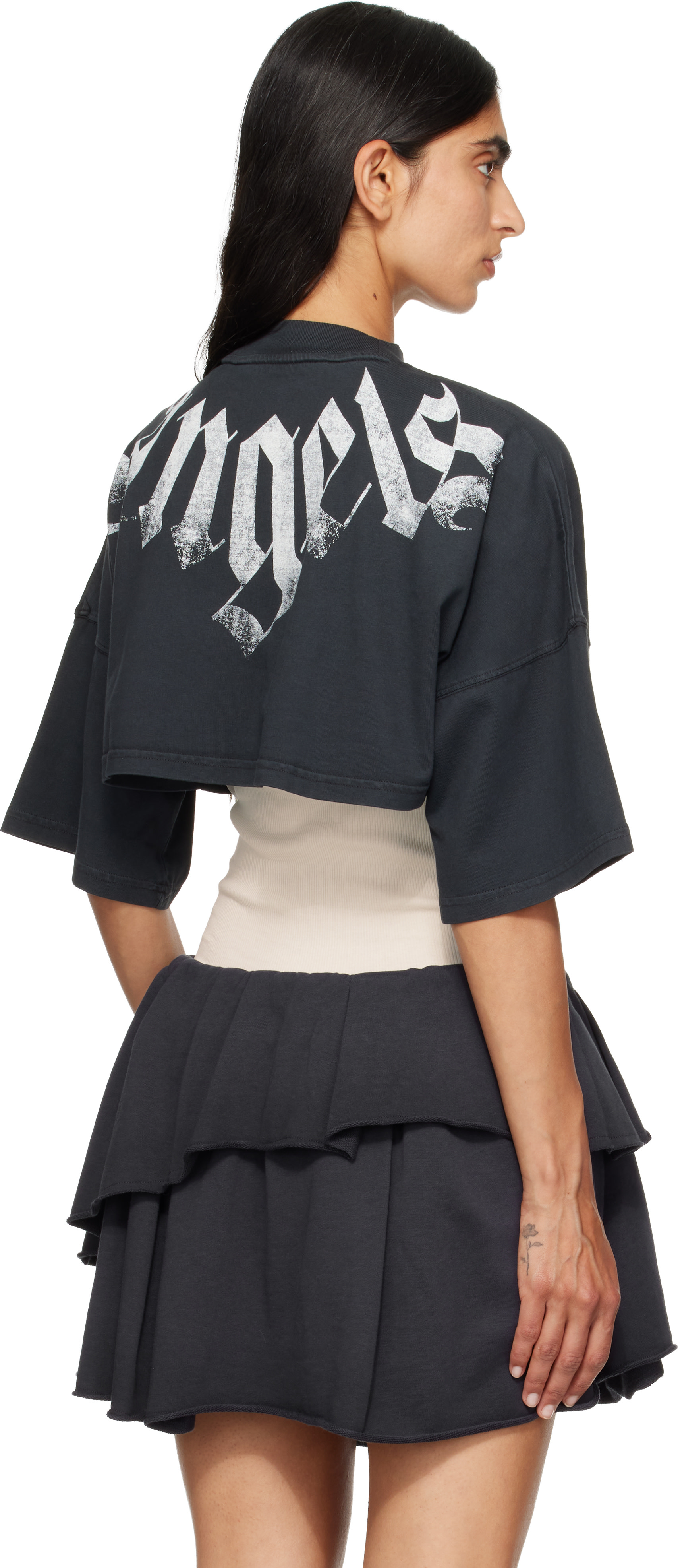 Palm Angels: Black Big Neck Logo Mini T-shirt | SSENSE