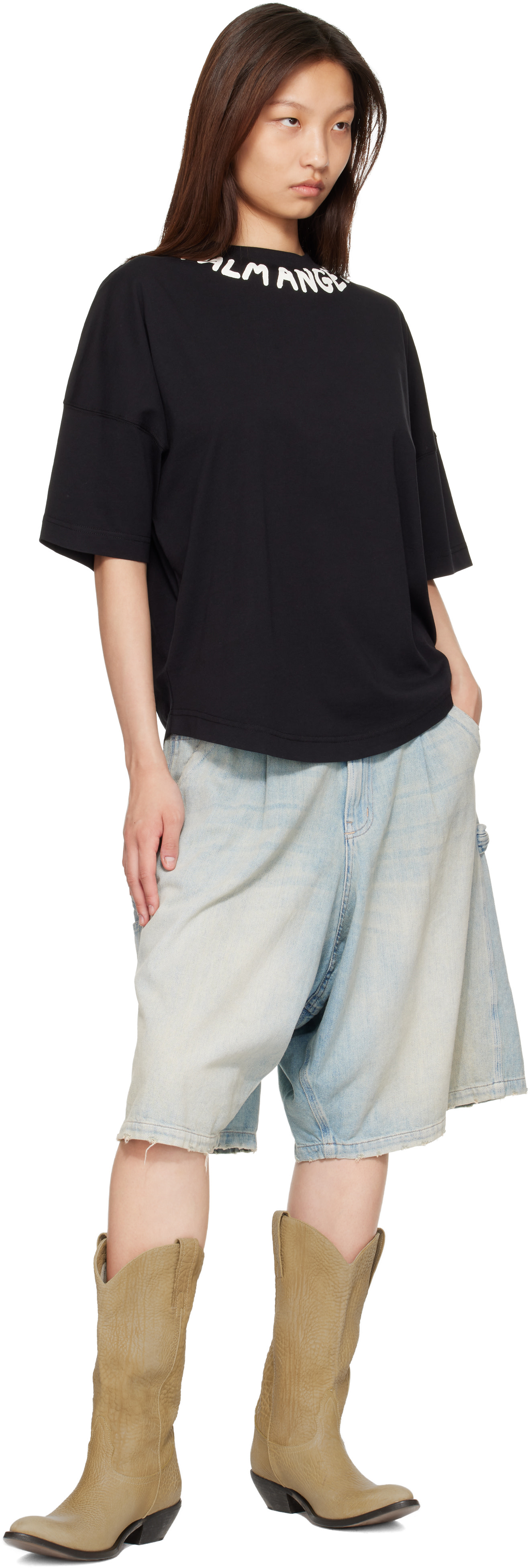 Palm Angels: Black Neck Logo Over T-Shirt | SSENSE