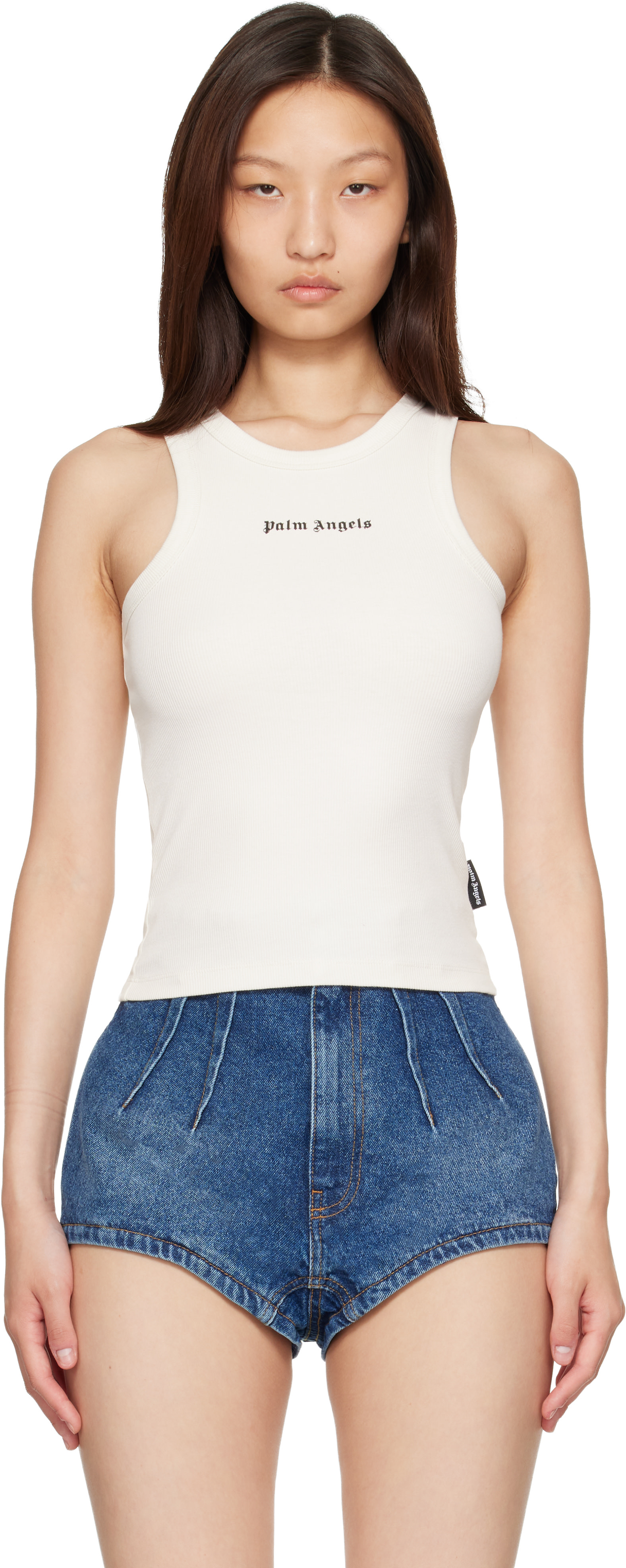 Palm Angels: Off-White Classic Logo Fitted Tank Top | SSENSE