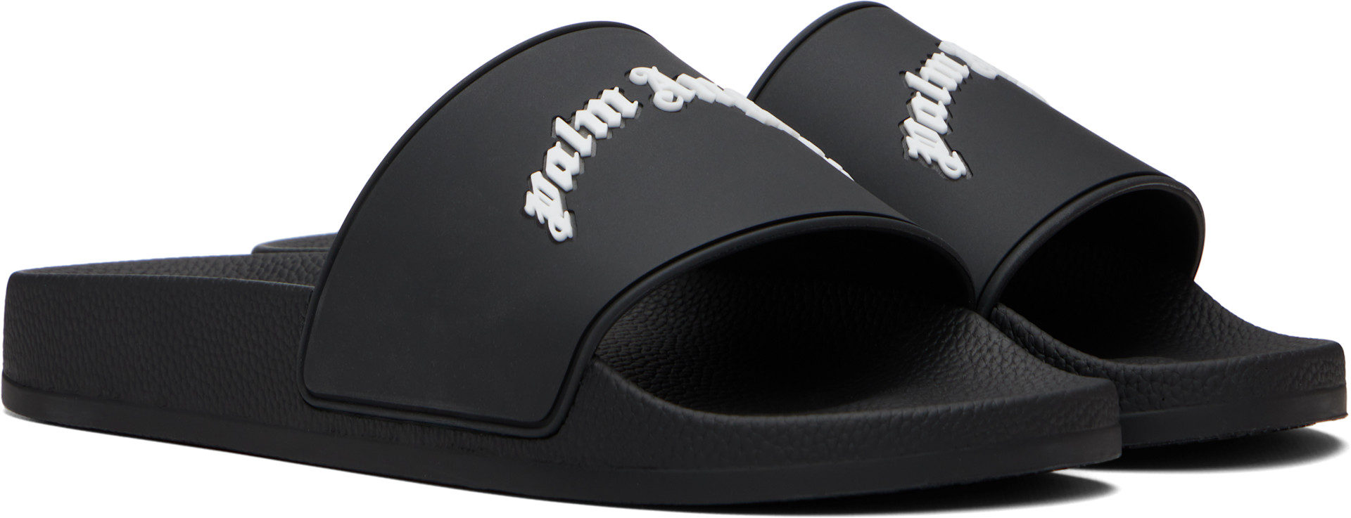 Palm Angels: Black Curved Logo Slides | SSENSE