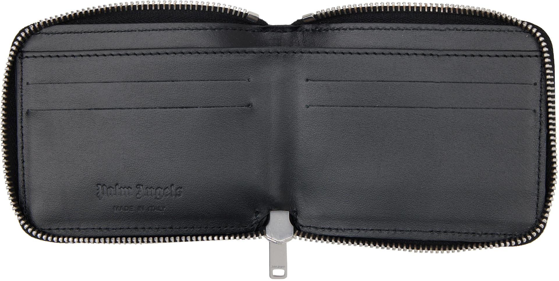 Palm Angels: Black Classic Logo Zip Around Wallet | SSENSE