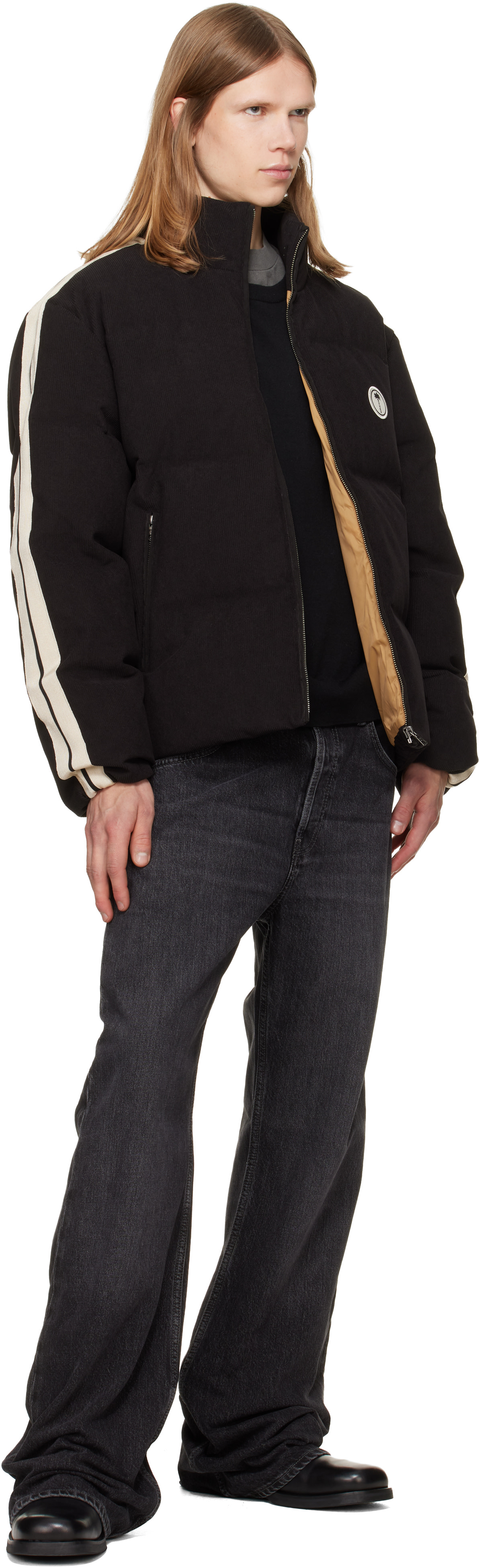Palm Angels: Black Tree Logo Cord Track Down Jacket | SSENSE Canada