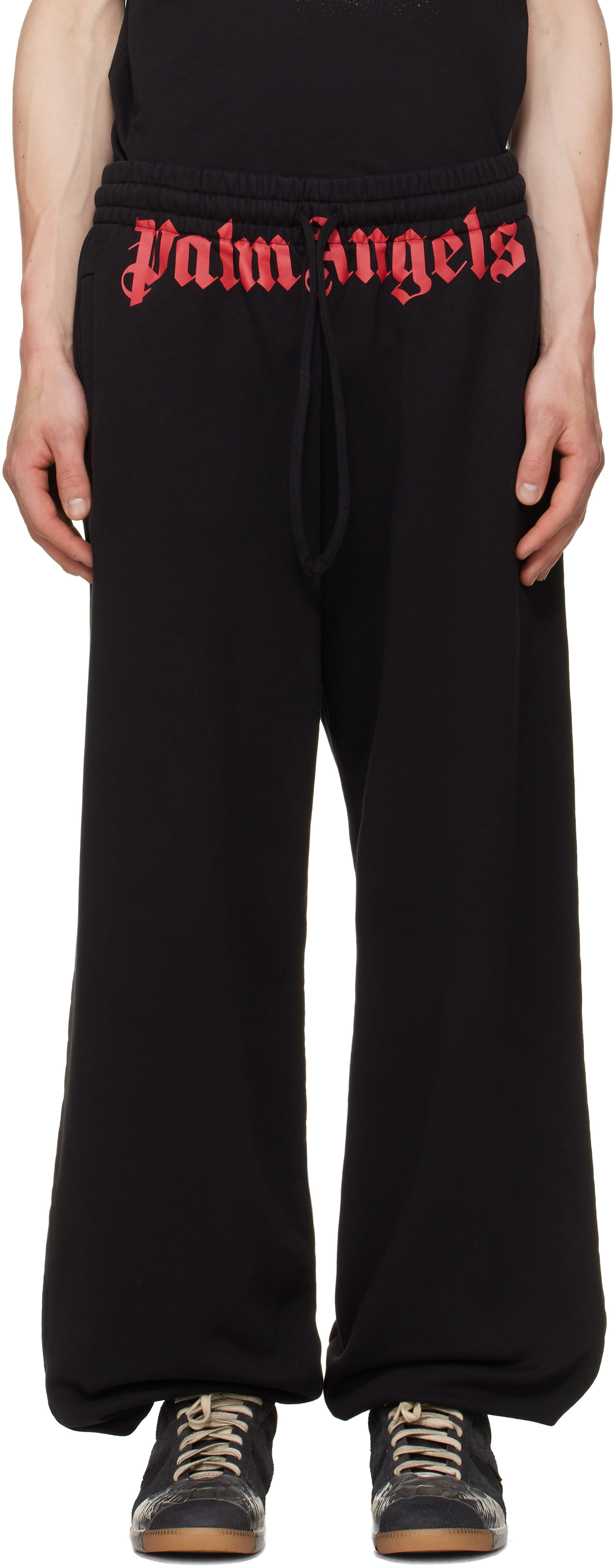 Palm Angels: Black Waist Logo Sweatpants | SSENSE Canada