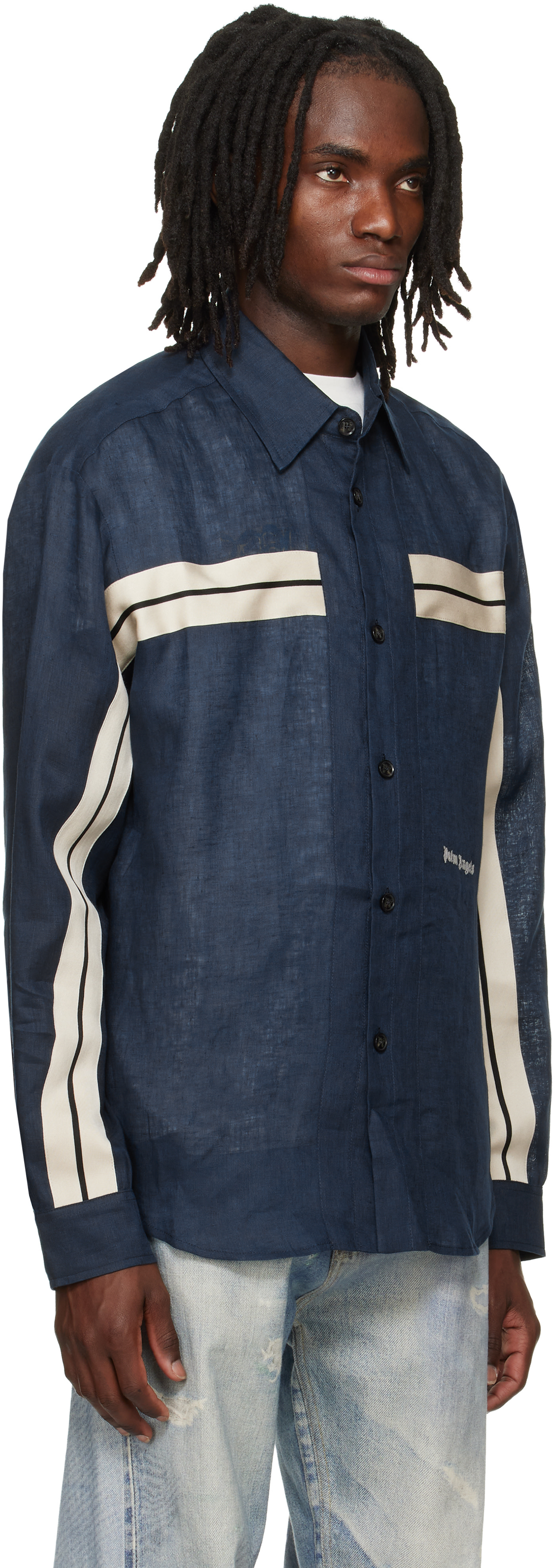 Palm Angels: ネイビー Classic Logo トラック シャツ | SSENSE 日本