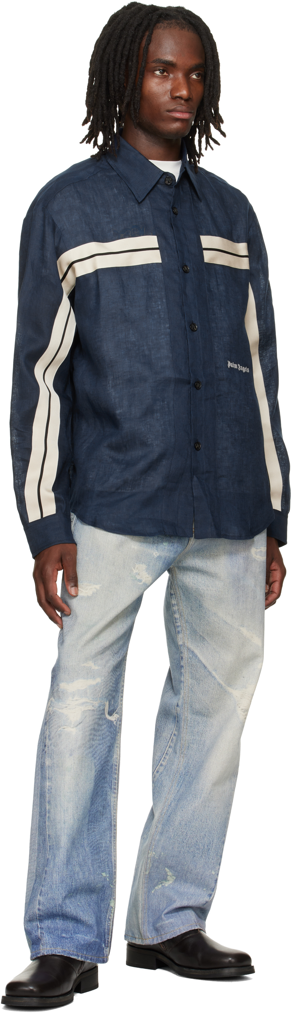 palm angels dress shirt Palm Angels Curved Logo Short-Sleeve Shirt Off White