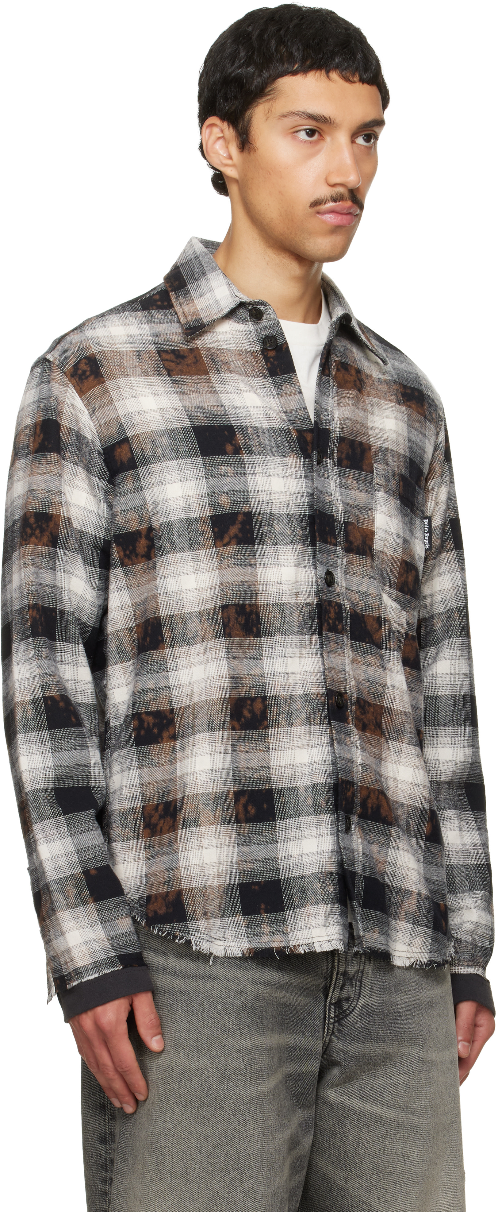 Palm Angels ジップアップ マルチ チェックシャツ Palm Angels: Black & Off-White Classic Logo Check Shirt | SSENSE