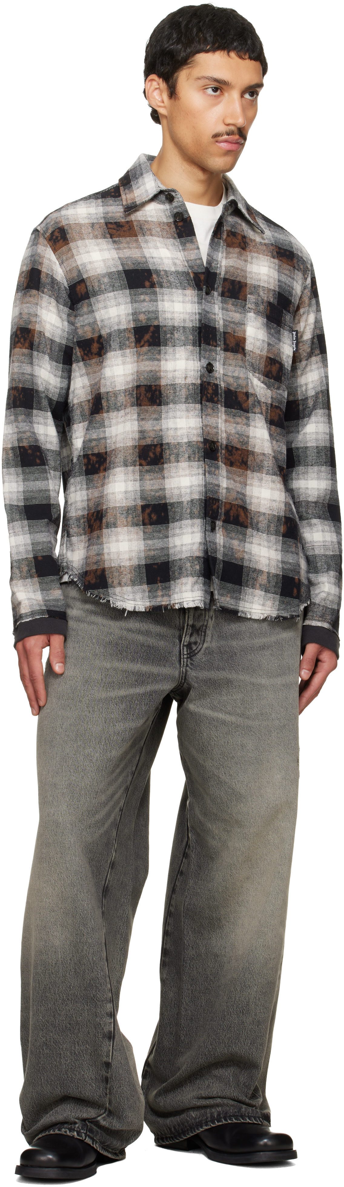 Palm Angels: Black & Off-White Classic Logo Check Shirt | SSENSE