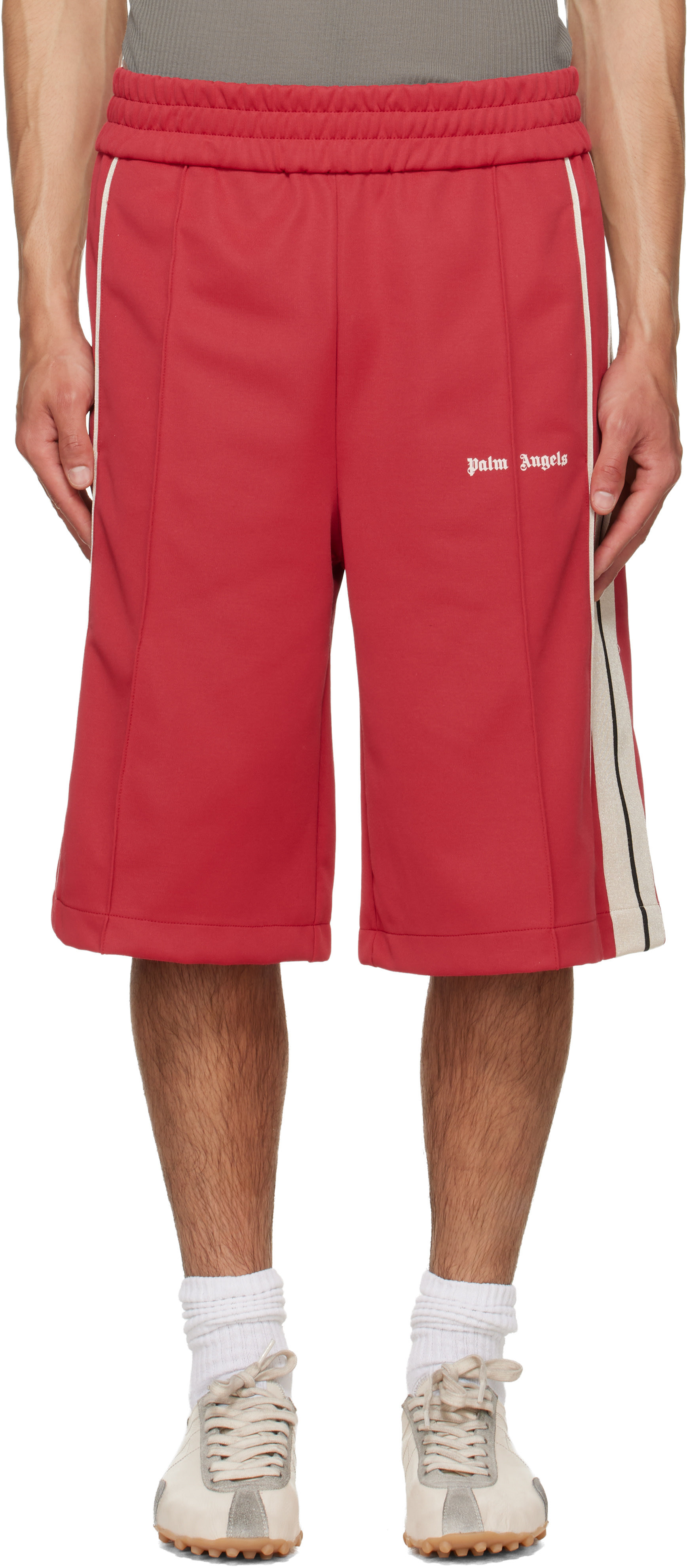 Palm Angels: Red Classic Logo Vintage Track Shorts | SSENSE Canada