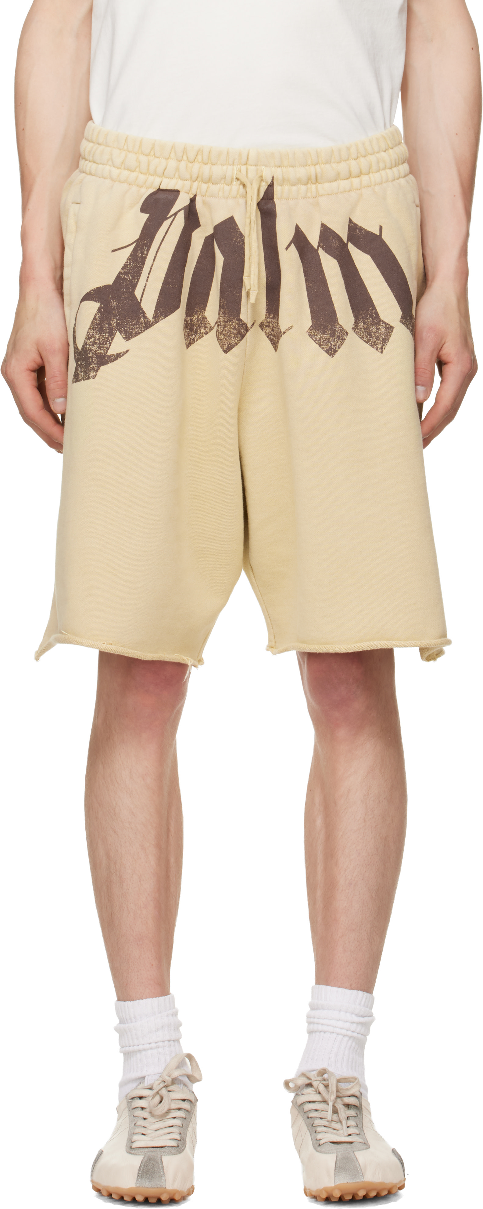 Palm Angels: Beige 'Big Waist Logo' Sweat Shorts | SSENSE Vietnam
