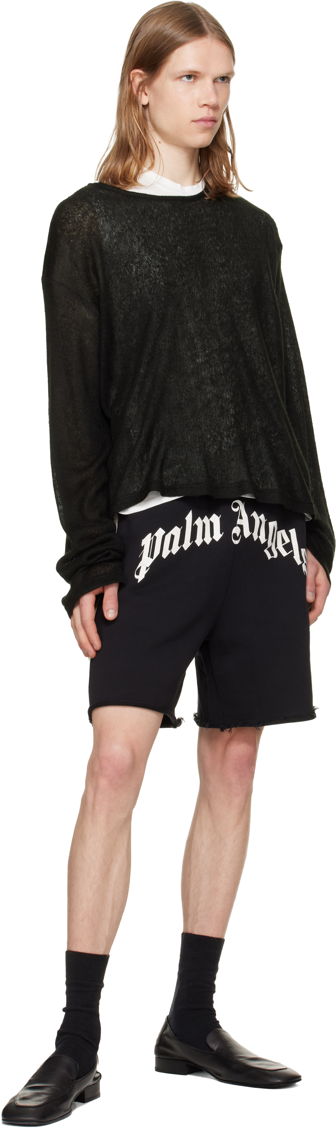 Palm Angels: ブラック カーブドロゴ トラック スウェットショート
