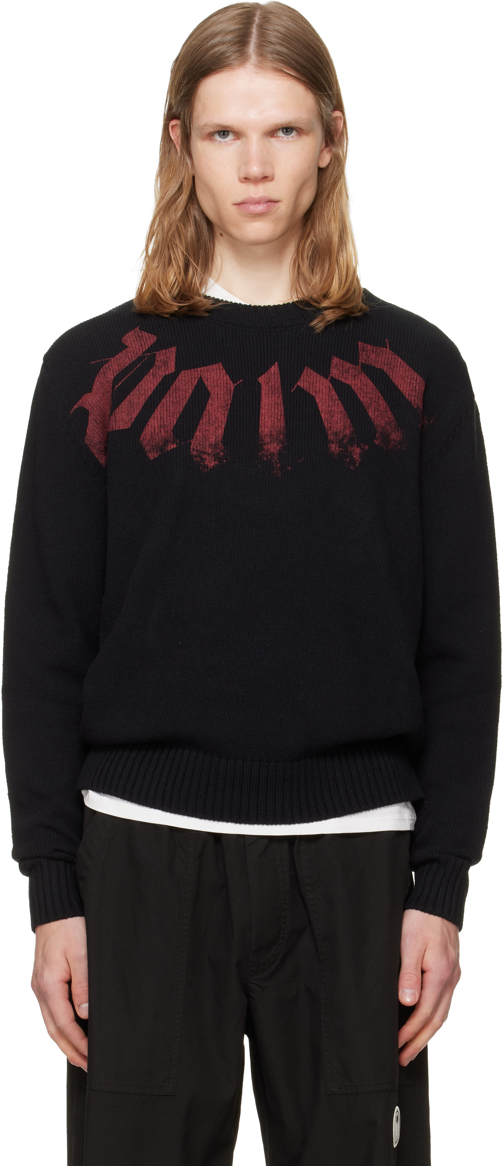 Palm Angels: Black Big Neck Logo Sweater | SSENSE