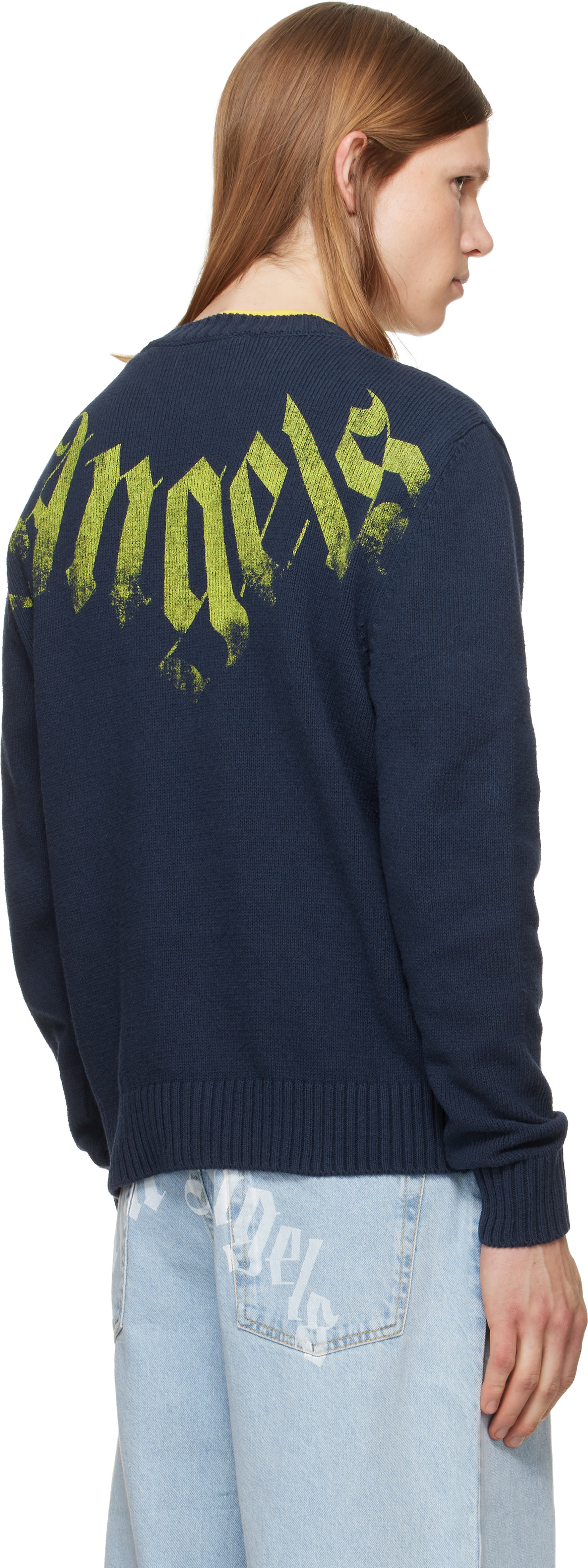 Palm Angels: Navy Big Neck Logo Sweater | SSENSE