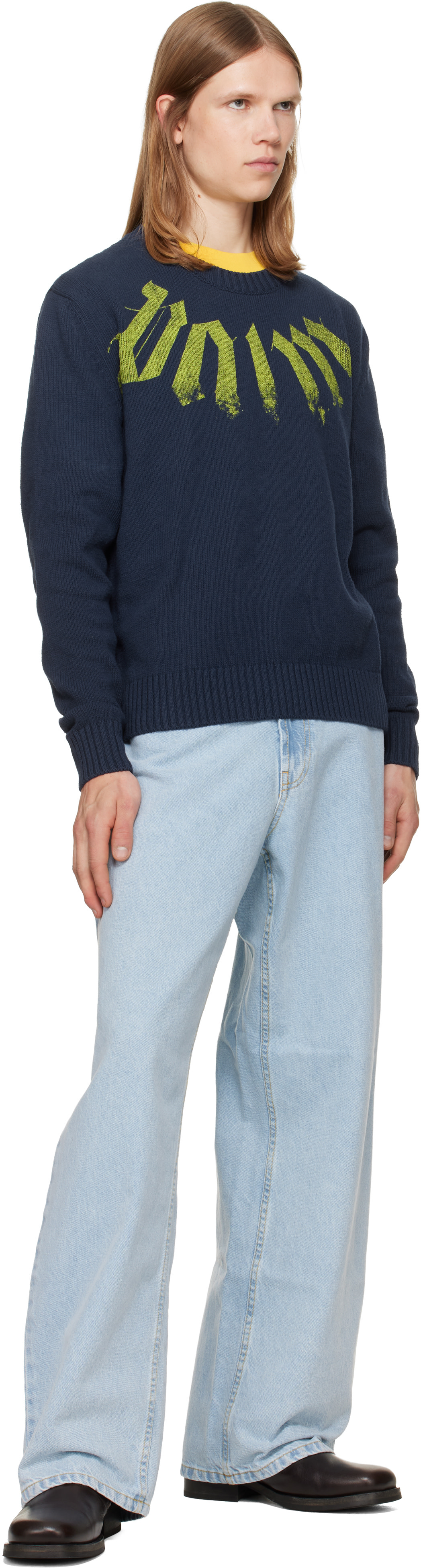 Palm Angels: Navy Big Neck Logo Sweater | SSENSE