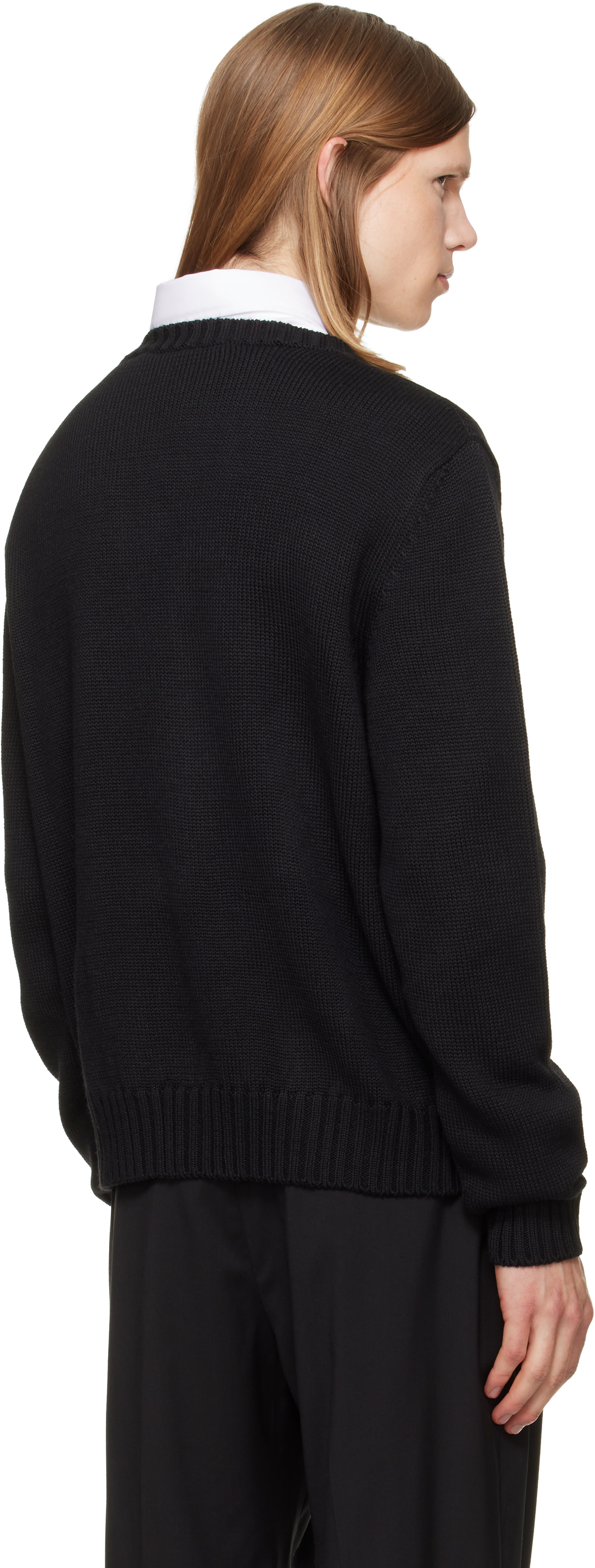 Palm Angels: ブラック Curved Logo Knit セーター | SSENSE 日本
