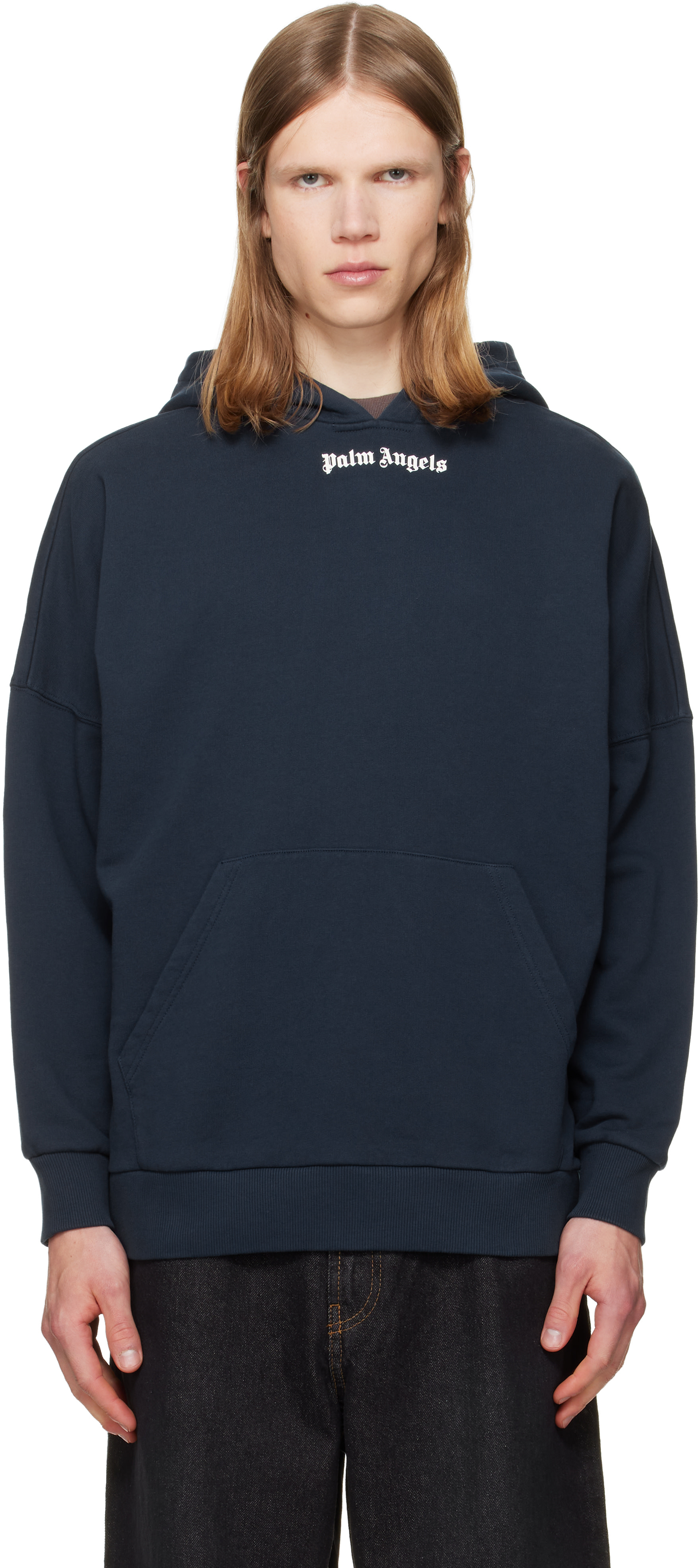 Palm Angels - Pull à capuche bleu marine à logo