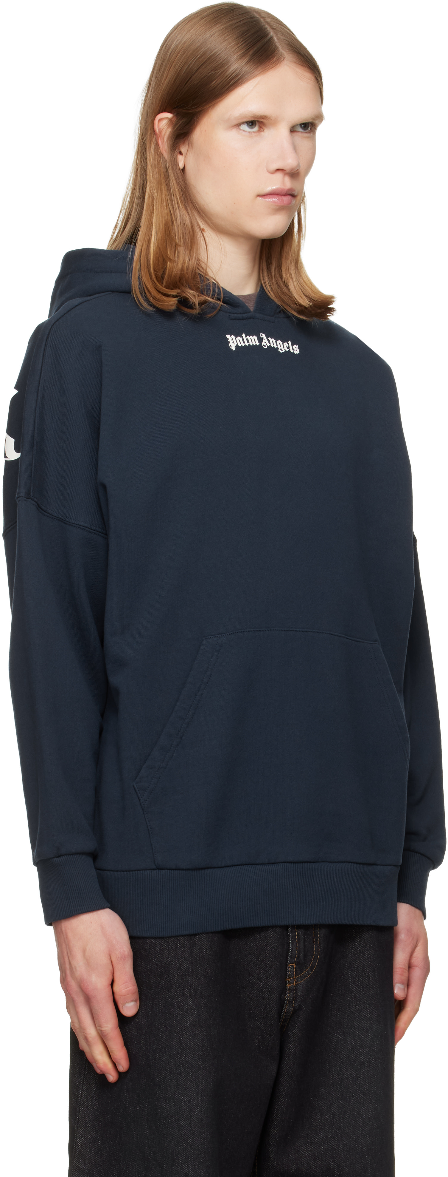 Palm Angels - Pull à capuche bleu marine à logo