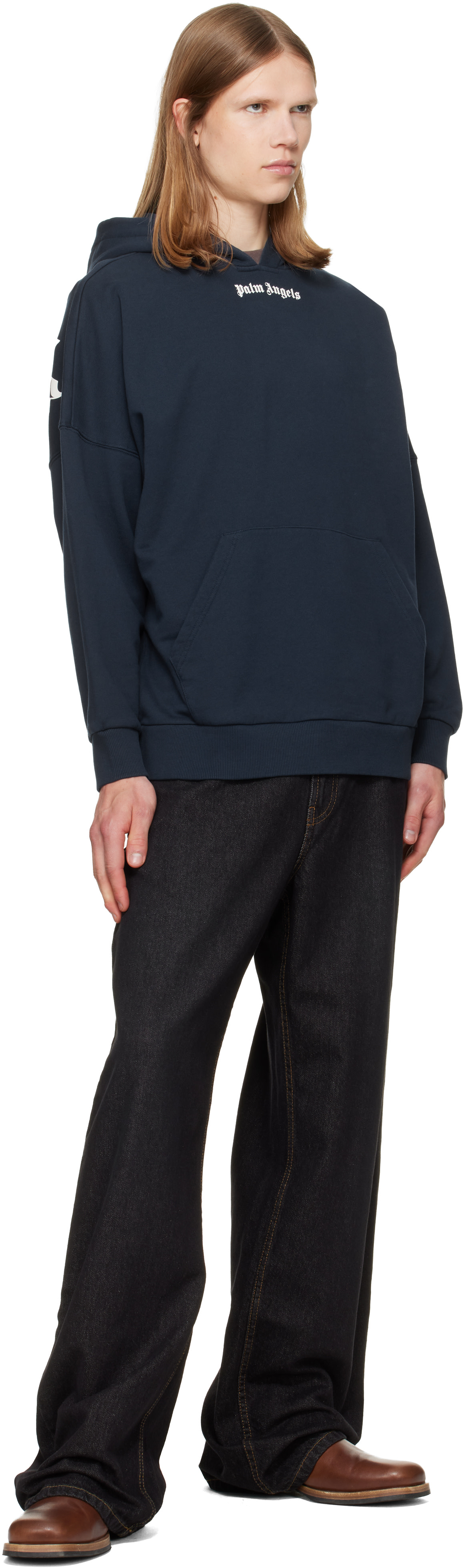 Palm Angels - Pull à capuche bleu marine à logo