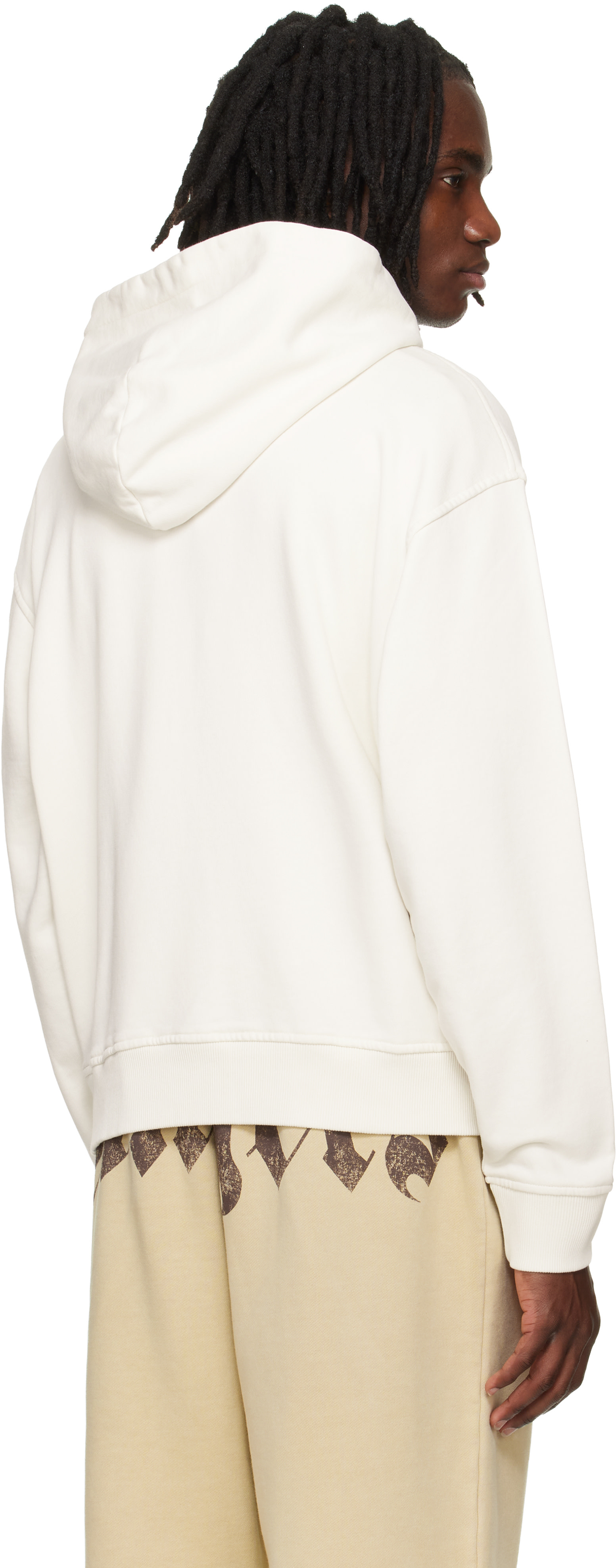 Palm Angels - Pull à capuche blanc cassé à col à logo