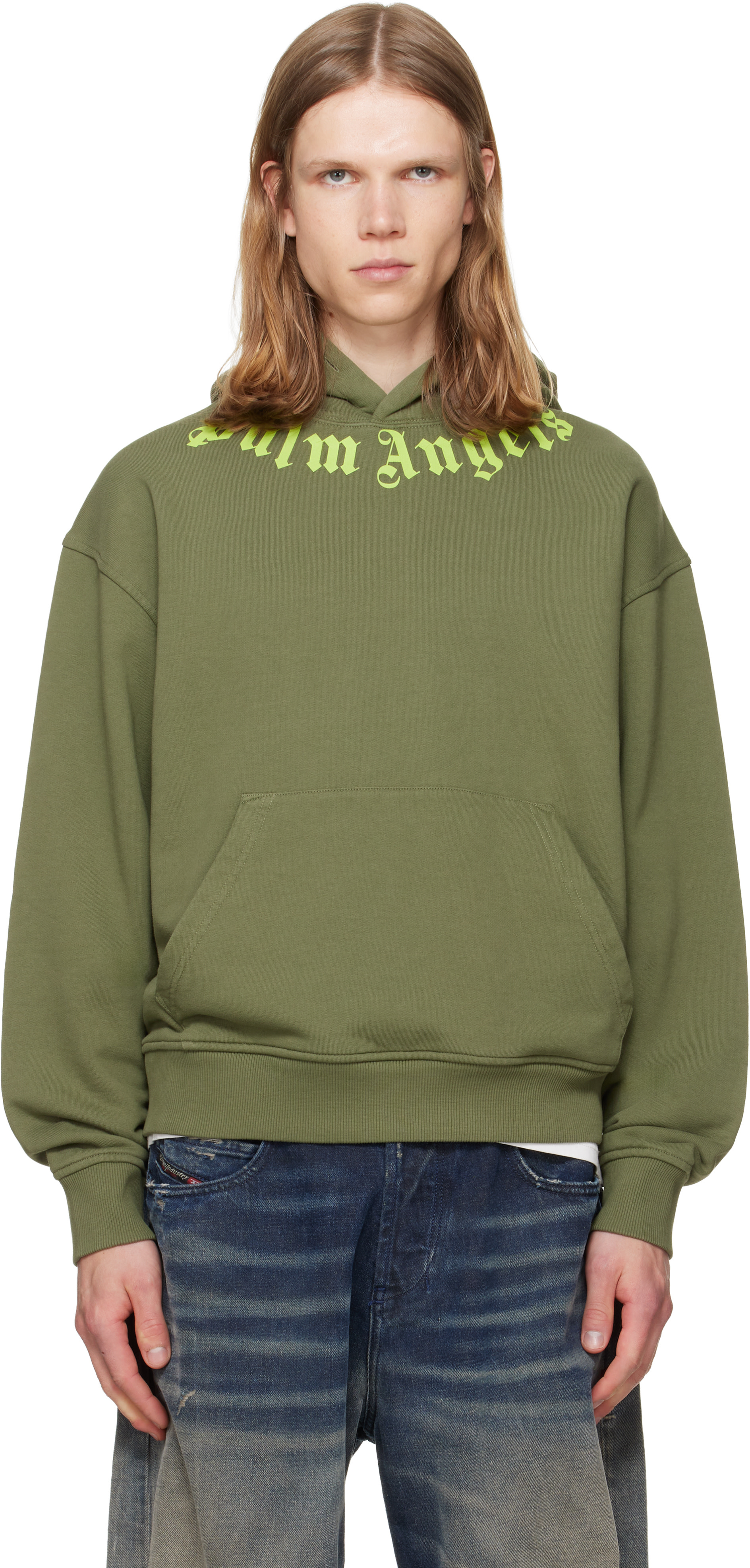 Palm Angels - Pull à capuche kaki à logo