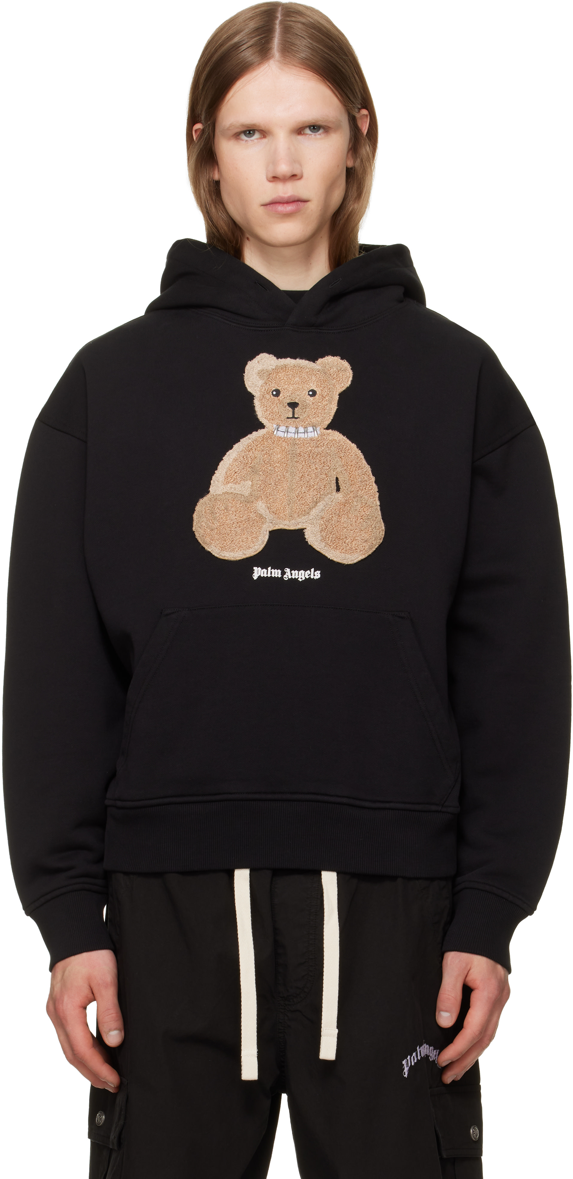 Palm Angels - Pull à capuche noir à appliqué d'ourson
