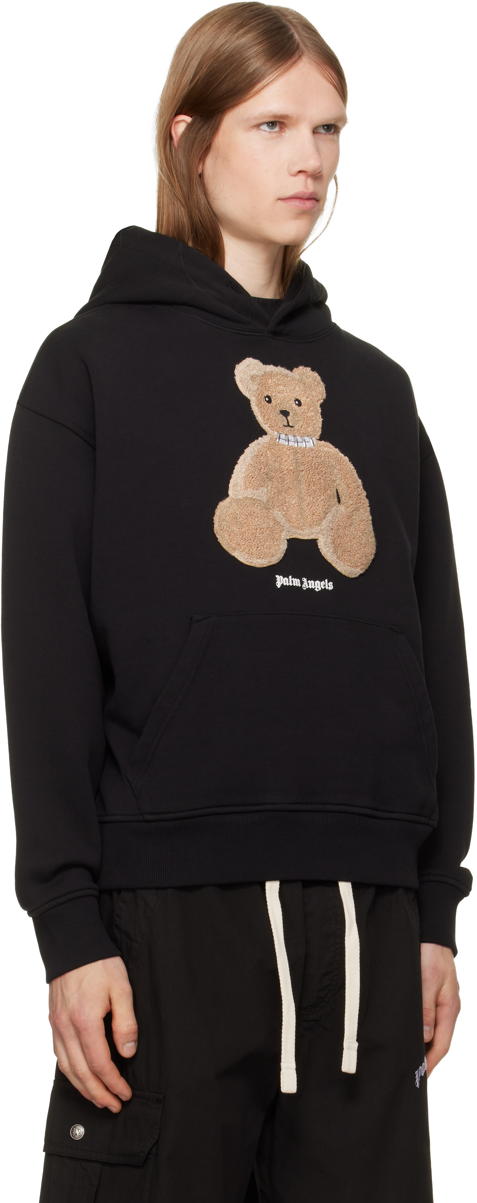 Palm Angels - Pull à capuche noir à appliqué d'ourson