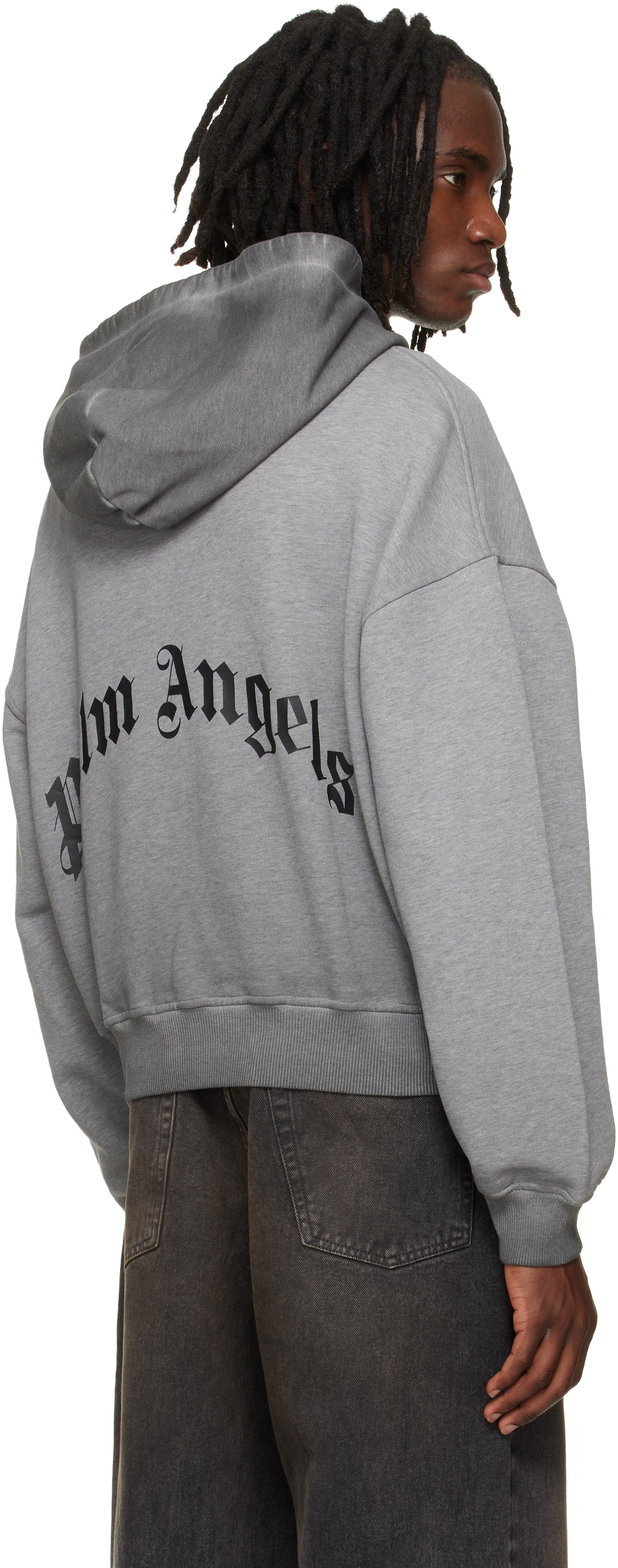 Palm Angels - Pull à capuche ample gris à image de crâne et à glissière